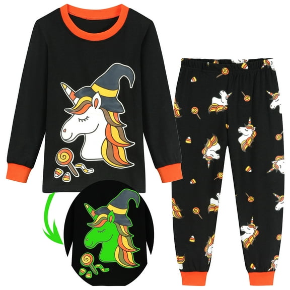 POPTEM Toddler Halloween Pajamas Glow in the Dark Long Sleeve 2-Piece Sleepwear 4T