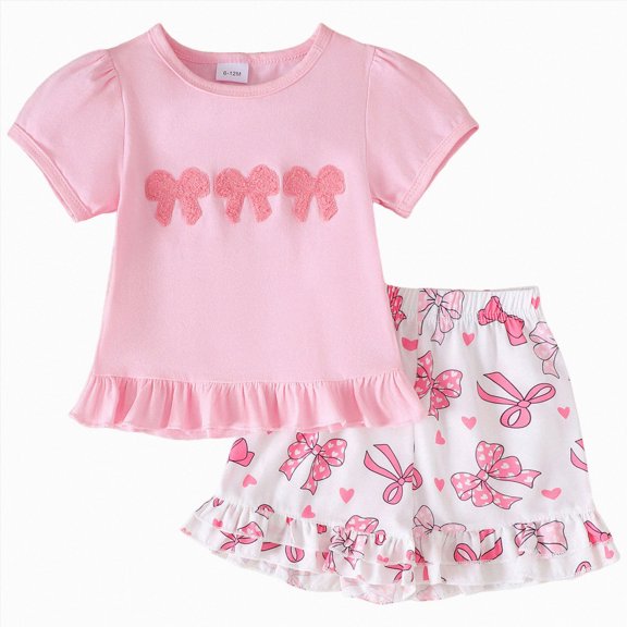 Sopiago Toddler Baby Girl Summer Clothes Short Sleeves Strawberry Print T-Shirt Tops and Ruffled Shorts Set Cute Infant Summer Outfits 2Pcs Pink,2-3 Years