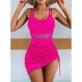 thumbnail image 6 of Women One-Piece Swim Dress Tummy Control Swimsuits Slimming Mesh Sheer Sarong Wraps Bathing Suit Rose Red L, 6 of 9