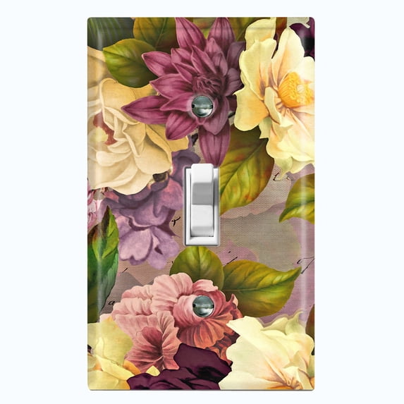 Metal Light Switch Plate Outlet Cover Purple White Rose Wallpaper ROS017