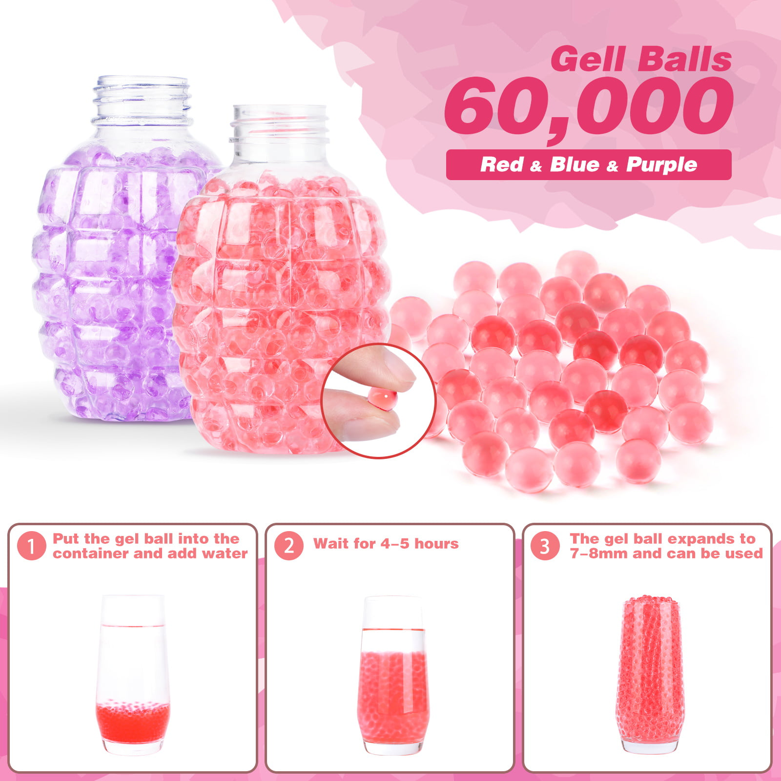 ZHENDUO 60,000pcs Gel Balls 7-8mm Water Beads for Gel Ball Blaster
