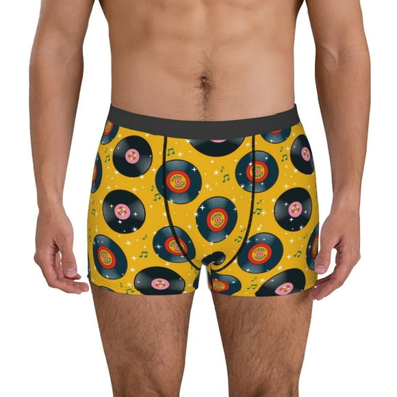 Saiise Retro Vinyl Records Print Men’s Boxer Briefs, Soft and Comfortable Underwear with Moisture-Wicking Fabric for All-Day Wear-Small