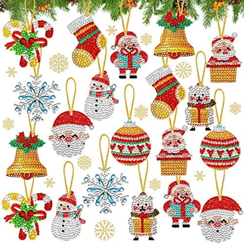 20 Pcs Christmas Diamond Painting Ornaments Diamond Art Kits Crystal Painting Ornaments for Crafts Xmas Decor