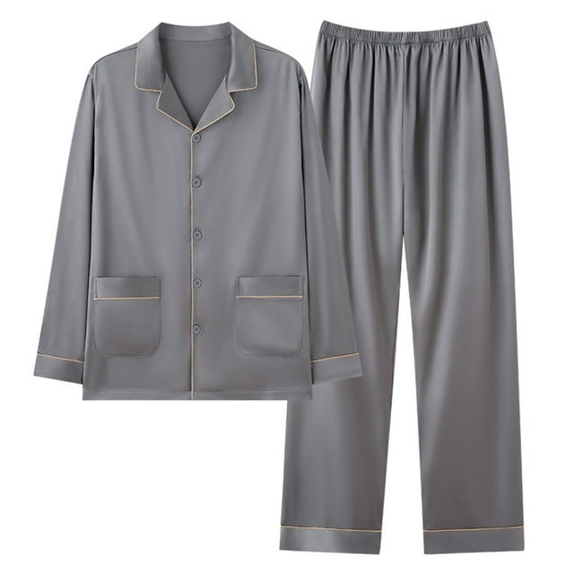 MeetoTime Pajamas for Women Set Plus Size Unisex Long Sleeved Lapel Button Down Shirt and Elastic Waist Pants Two-piece Set