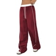 thumbnail image 5 of Women's Wide Leg Track Pants with Pockets, High Waisted Drawstring Sweatpants, Side Stripe Casual Lounge Workout Pants, 5 of 8