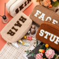 thumbnail image 2 of Bolsa de maquillaje Paterr Chenille Letter Preppy Patches de felpa, 2 of 7