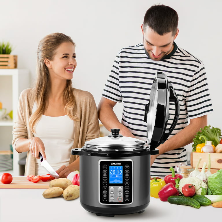 Mueller UltraPot 10-in-1 Pressure Cooker 6 Quart with 8 Safety Features,  Rice Cooker, Slow Cooker, Saute, Yogurt Maker, Custom & Pre-Set Functions,  Tempered Glass Lid 