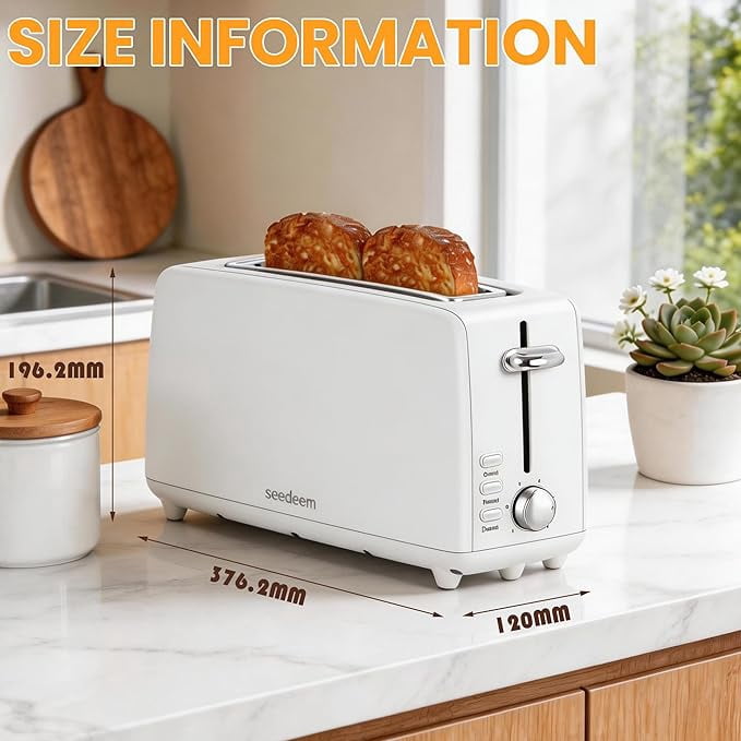 2 Toasters, Stainless Steel Slim Toasters, with Defrosting And Reheating Functions, 5 Bread Types And 6 Tone Settings, 2 Wide Slots Of 1.5-inch Toasters