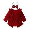 thumbnail image 3 of URMAGIC Baby Girl Long Sleeve Solid Color Cute Romper Ruffle Jumpsuit+Headband 2 Piece Set, 3 of 12