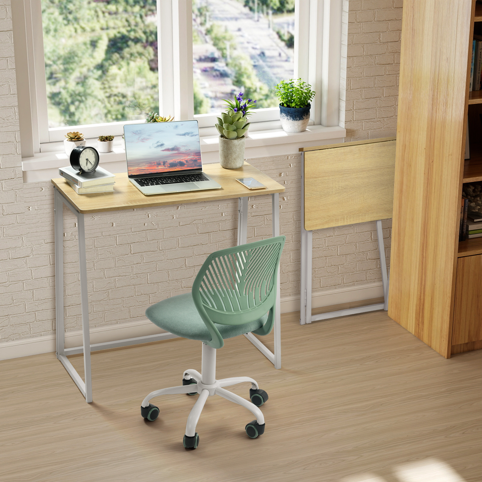 Homy Casa Folding Table, Portable Space-Saving Desk for Home, Apartment, Small Office, Light Oak