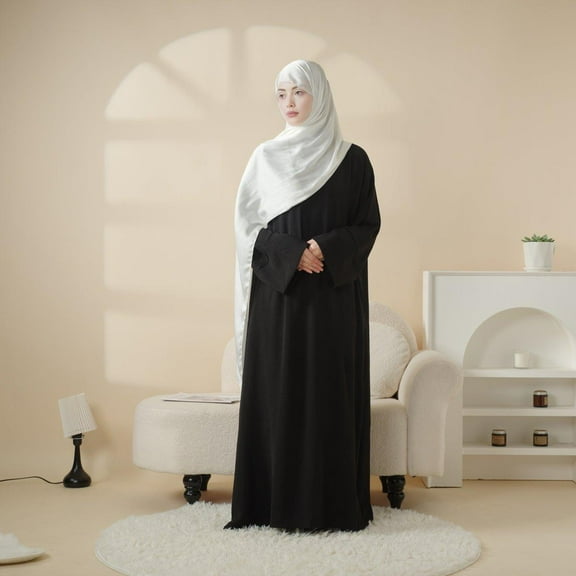 pleated Abaya Islam Soft and Elegant Solid Color Long sleeve Abaya Dress with Pockets for Muslim Women