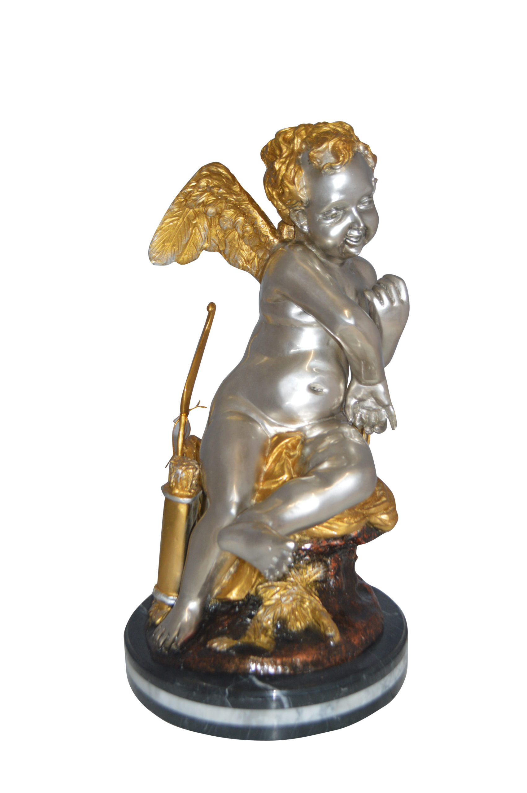 Nifao Cupid Girl On A Rock Bronze Statue - Size: 20"L x 15"W x 25"H. - image 1 of 14