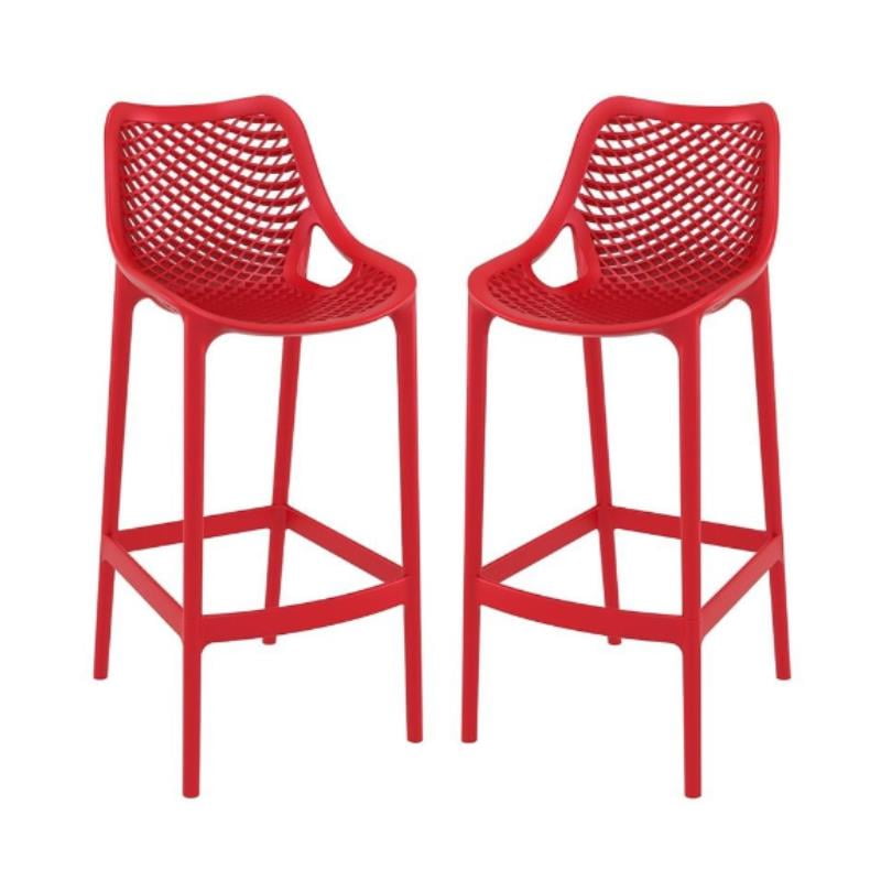 Home Square Polypropylene Patio Bar Stool in Red Set of 2