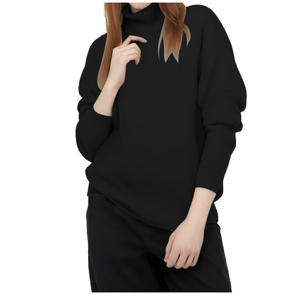 DuoJiaJ Women's Sweater Loose Turtleneck Sweater Warm Solid Pullover Knitwear Basic Women Tops Autumn Winter Sweaters For Women Clearance Black L
