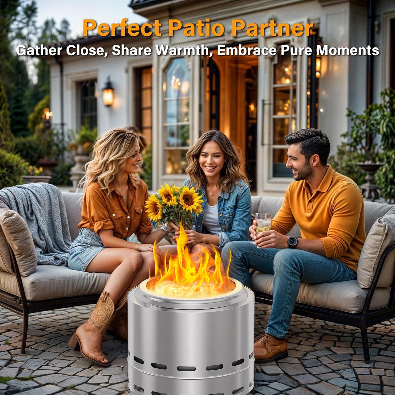 19.5" Inch Stainless Steel Outdoor Smokeless Fire Pit, Portable Outdoor Firepit with Removable Ash Pan & Stand for Patio and Outside