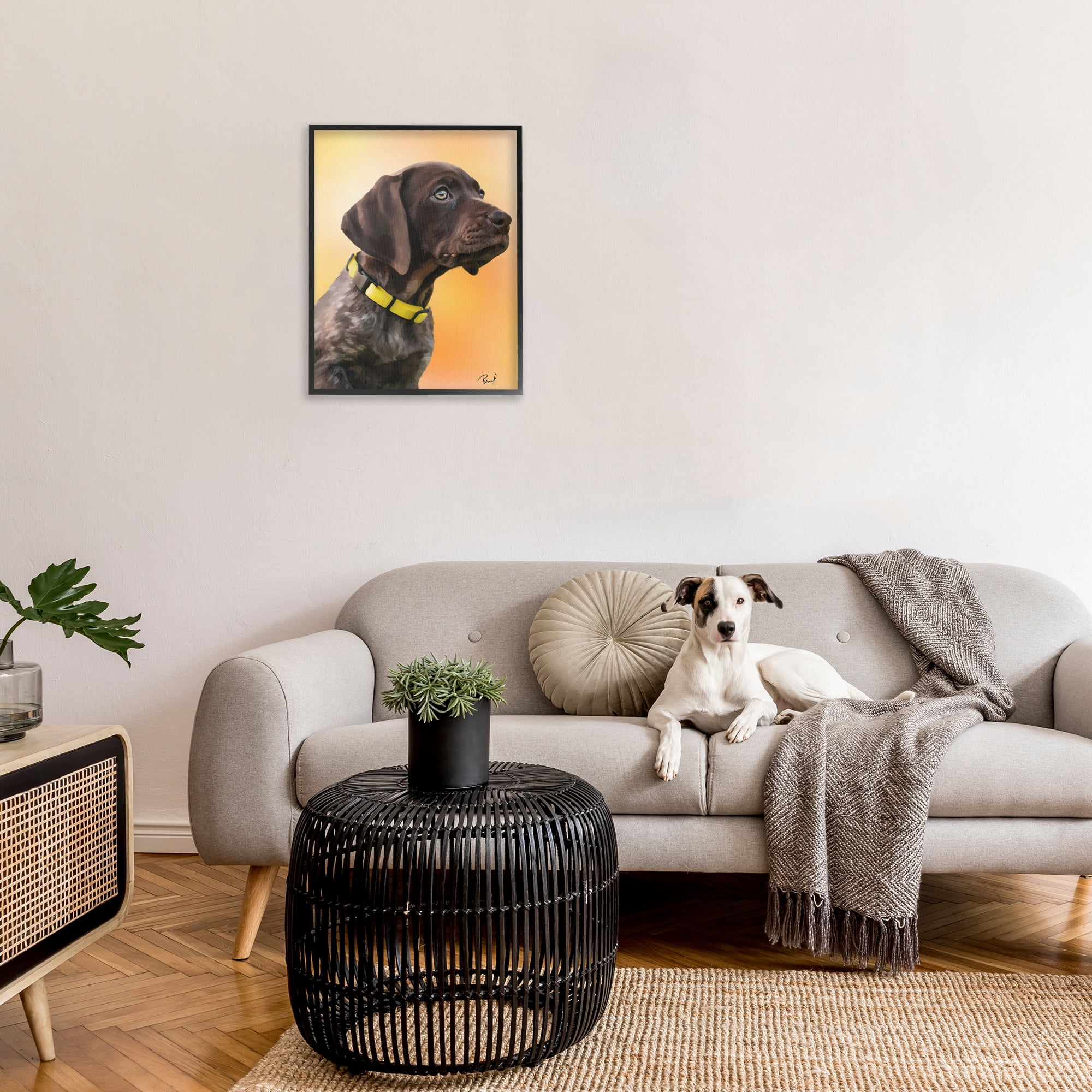 Stupell Industries Lab Puppy on Orange Animals & Insects Painting Black Framed Art Print Wall Art, 24 x 30