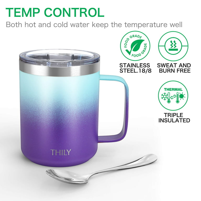Zulay 12 oz Insulated Coffee Mug with Lid - Stainless Steel Camping Mug Tumbler with Handle - Double Wall Vacuum Duracoated Insulated Mug for Travel