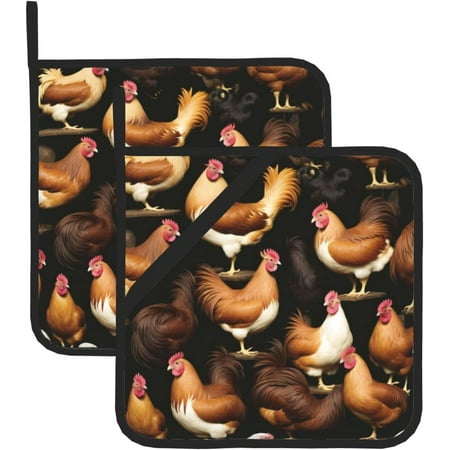 

HPINK-T Chickens On The Branch Print Pot Holders Set of 2 Heat Non Slip Resistant Pot for Kitchen Cooking Baking Barbecue BBQ