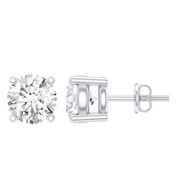 Rosec Jewels Certified Moissanite Stud Earrings in Silver - with Screw Back - 4 mm Round - D-VS1 Quality - Ready to Gift for Women