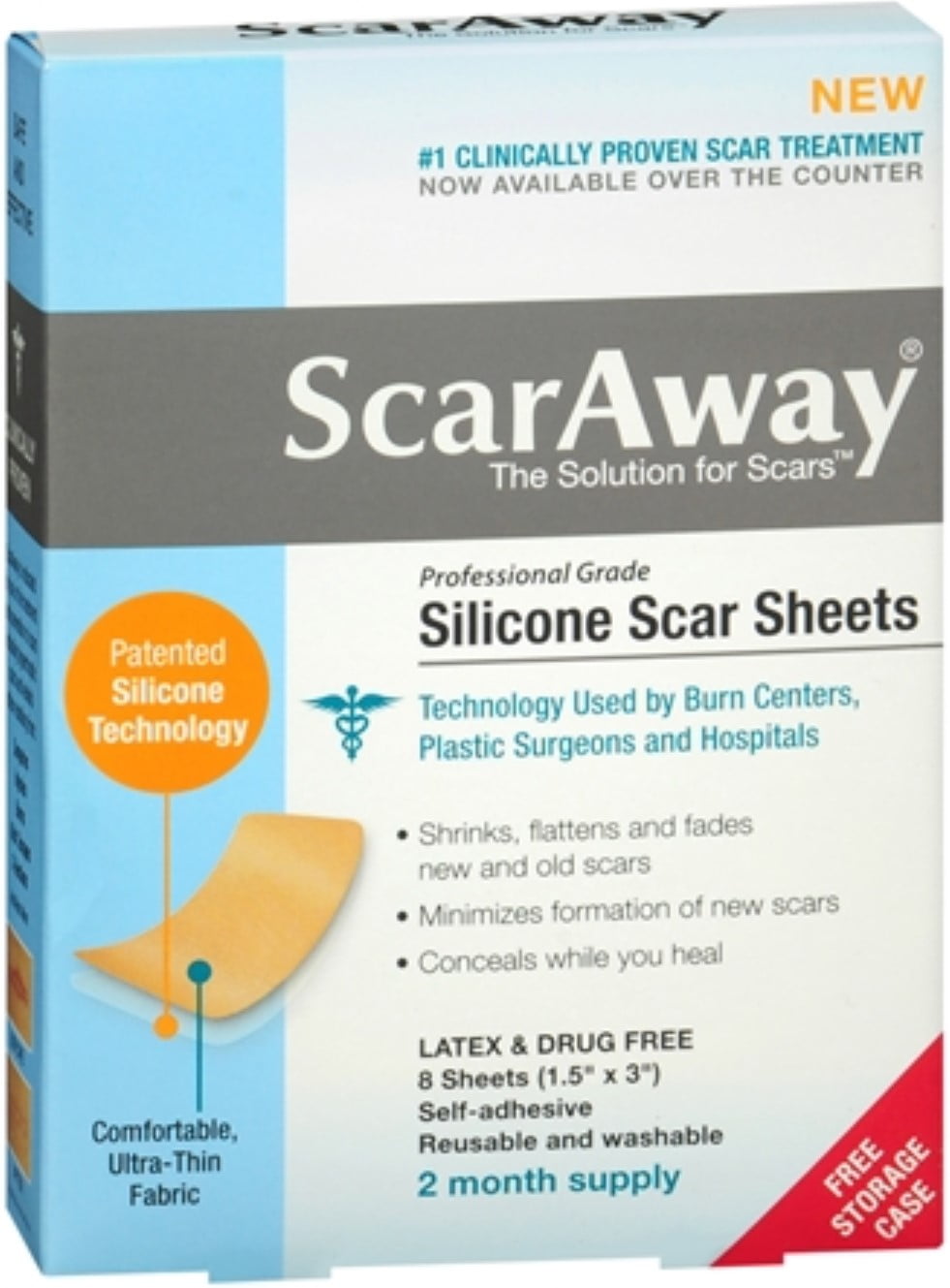 ScarAway Silicone Scar Sheets 8 Count (1.5" x 3") 8 Each (Pack of 2