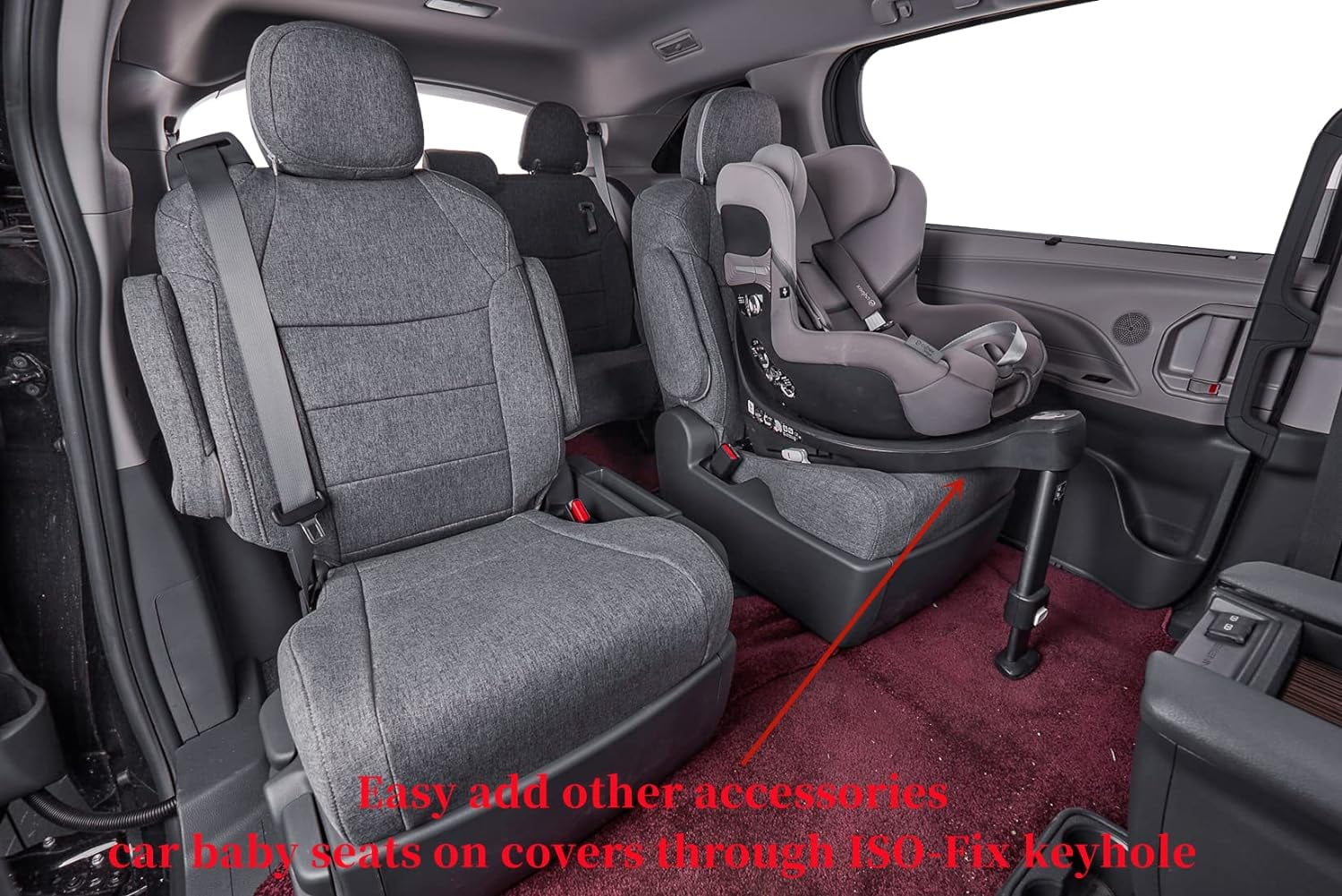 coverdream Sienna Seat Covers Custom Fit for 2021-2026 Toyota Sienna LE/XLE (8-Passenger),2nd Row Bench w/Removable Middle Seat Breathable Polyester(Full Set,Gray)