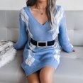 thumbnail image 2 of Women Winter Dress,  Decoration Knitted Dress Machine Washing V Neck  For Office Work ANGGREK Azul cielo S, 2 of 6