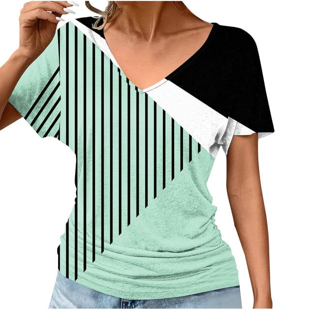 Lydiaunistar Women's Plus Size Casual Short Sleeve V-Neck Spring Tops Blouse, Soft Polyester Daily Work Party Vacation, Asian Fit Sizing Green