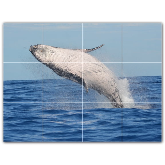 Picture-Tiles.com: Whale Ceramic Tile Wall Mural WAL501192-43XL. 48"W x 36"H using (12) 12" x 12" Ceramic Tiles-Satin Finish