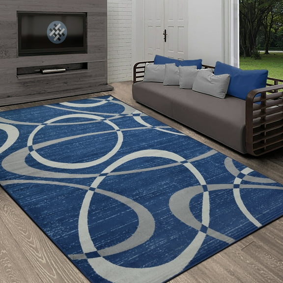Allstar 8x10 Contemporary Accent Rug in Abstract Intersecting Ring design (7' 5" x 9' 8")