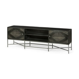 Dark Brown Solid Mango Wood Finish TV Stand Media Console With 2 Doors And 2 Open Shelves Dark Brown Solid Mango Wood Finish TV Stand Media Console With 2 Doors And 2 Open Shelves