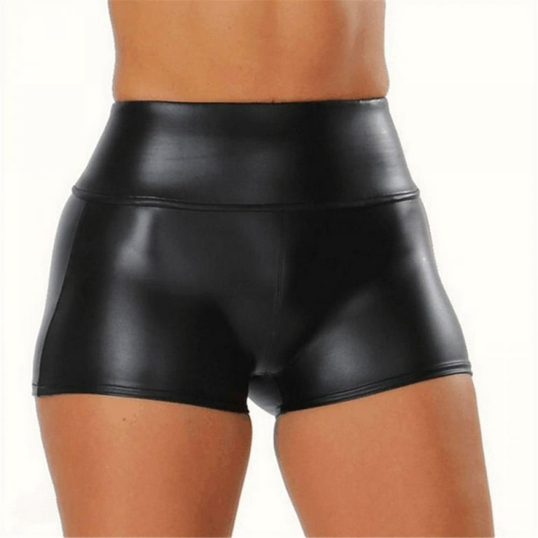 Women's Shiny PU Leather Booty Shorts High Waisted Hot Pants Pole Dance  Clubwear