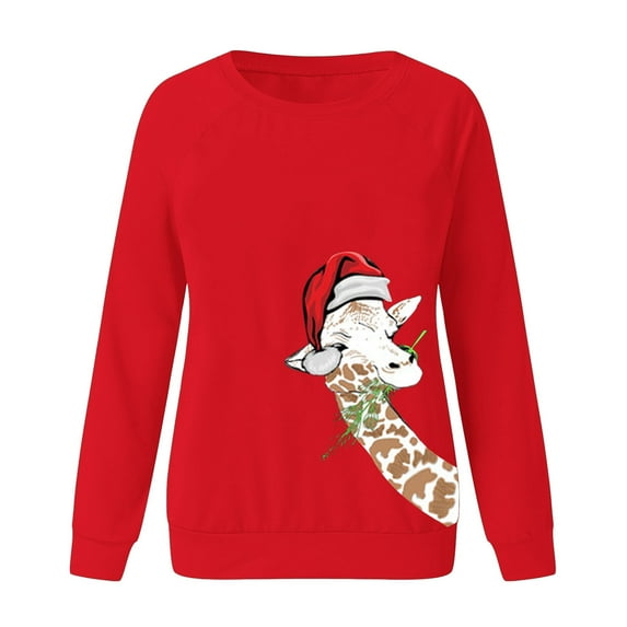 Fesfesfes Ugly Xmas Sweater Womens Casual Long Sleeve Tops Christmas Print Pullover Sweatshirt Blouse Top Sale Clearance