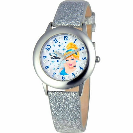 Disney Cinderella Girls' Stainless Steel Watch, Silver Strap