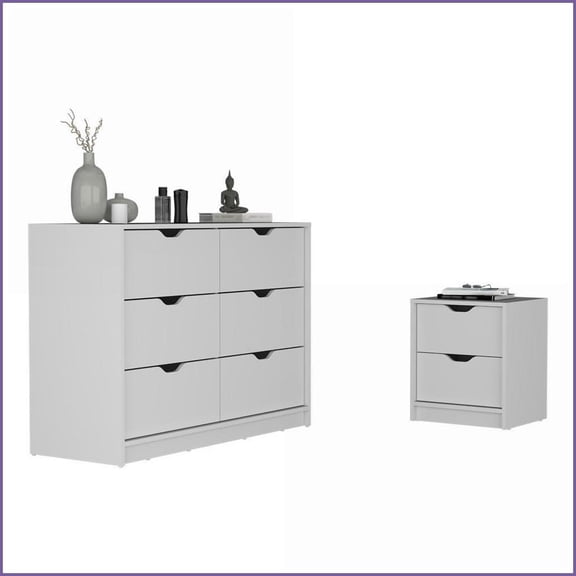 Bedroom Furniture Set 2-Piece (6-Drawer Dresser   2-Drawer Nightstand) | White | Double Dressers