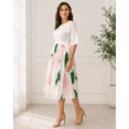 thumbnail image 4 of Plus Size Cream Watercolor Floral Midi Dress, Boat Neck Cape Sleeve Satin-Like A-Line Semi-Formal Dress with Pockets, 4 of 12
