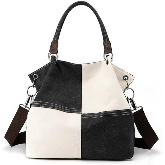 Women Canvas Tote Handbags Contrast Color Casual Shoulder Work Bag Splice Stitching Top Handle Bag Handbags Purses