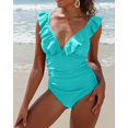 thumbnail image 2 of Charmo Ruffle One Piece Swimsuit Women V Neck Ruched Tummy Control Bathing Suits, 2 of 6