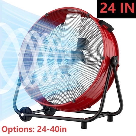 Industrial Drum Fan 24", High Velocity, 5650 CFM, 3-Speed, Heavy Duty Metal Fan for Commercial, Factory(Red+Black)