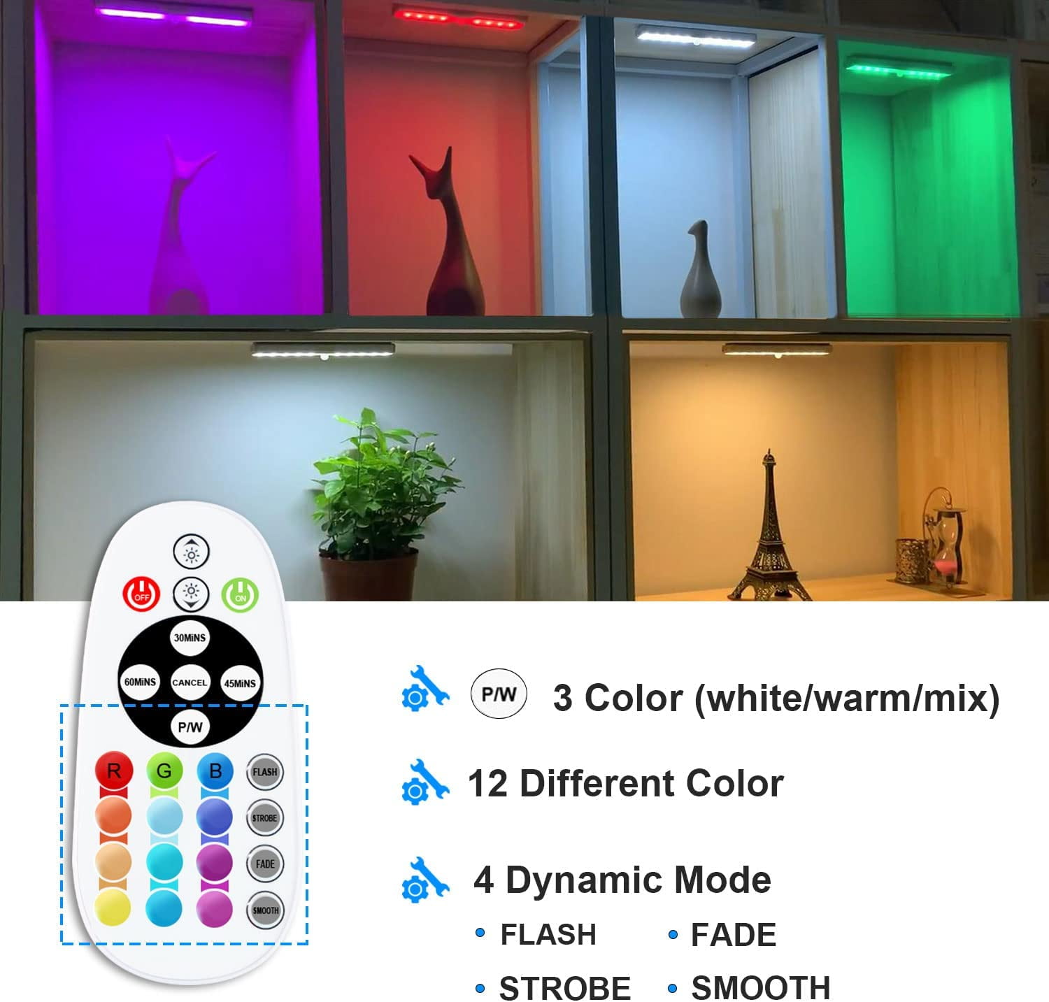 Under Cabinet Lights Wireless, 48-LED Under Cabinet Lighting Rechargeable, Closet Light with Timer & Dimmable, Under Counter Lights for Kitchen Shelf Pantry Desk (4 Packs)