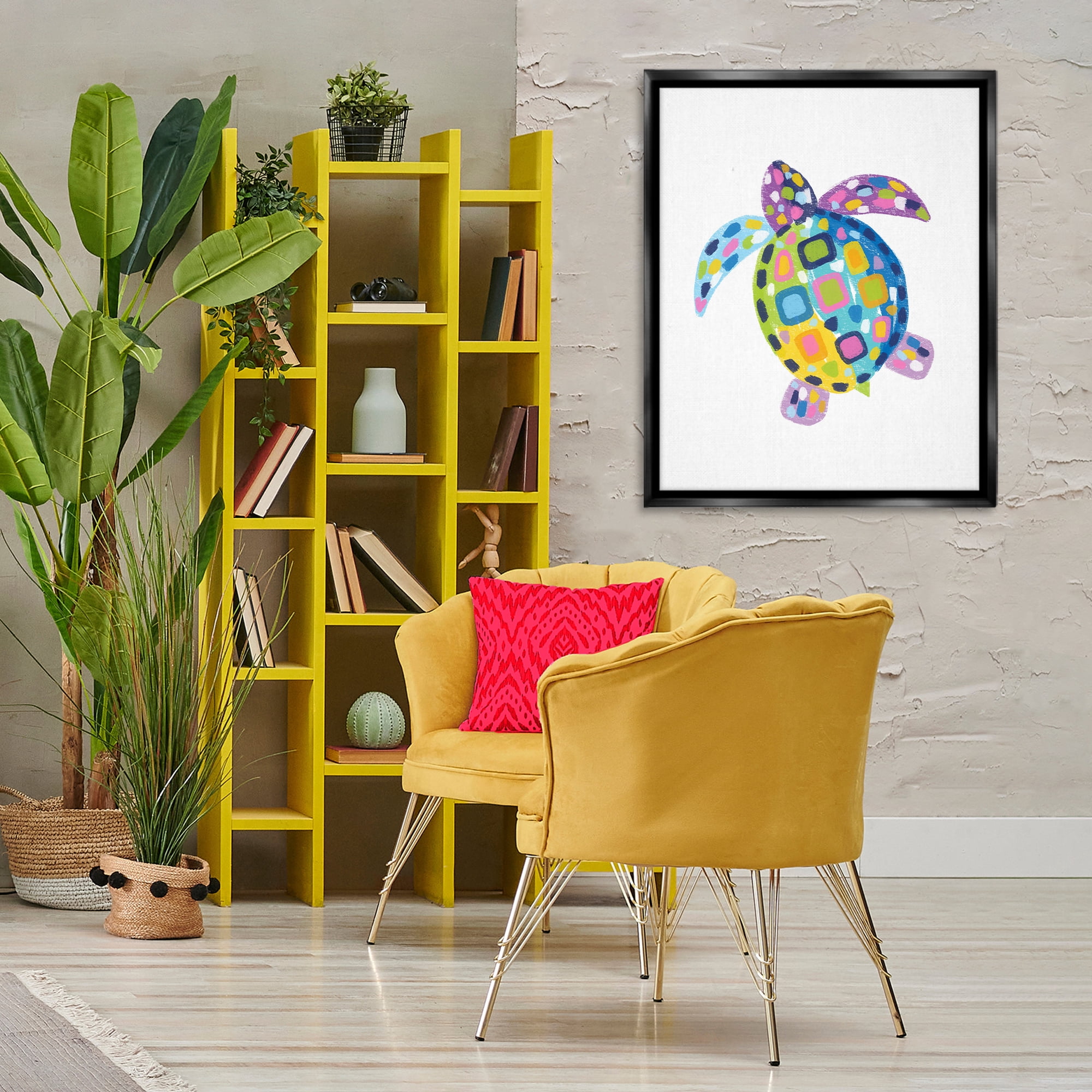 Stupell Industries Mosaic Patterned Turtle Animals & Insects Painting Black Floater Framed Canvas Art Print Wall Art, 25 x 31