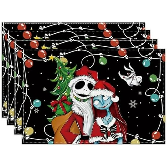 Linen Christmas Placemats Set of 4 - Xmas Winter Holiday Table Mats for Home Kitchen Dining Room Decorations