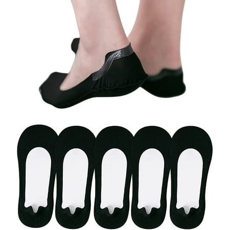 

5Pairs No Show Socks Womens Non Slip Thin Liner Socks Hidden Invisible Ultra Low Cut Liner Socks for Flats Boat Summer(Black Feet(35-39cm))