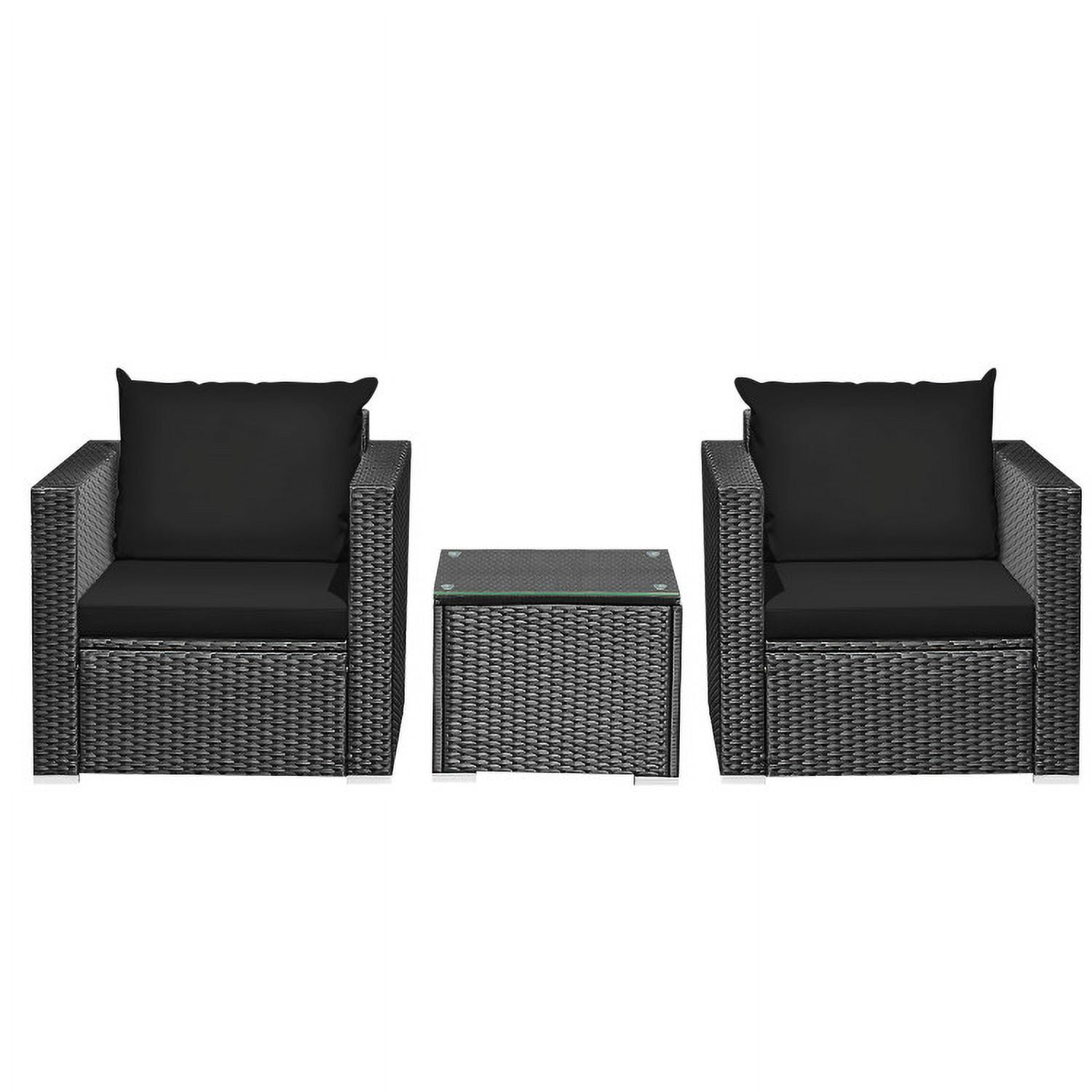Aimee Lii 3 Pieces Patio Wicker Conversation Set with Cushion, Modern Patio Furniture, Black Aimee Lii 3 Pieces Patio Wicker Conversation Set with Cushion, Modern Patio Furniture, Black