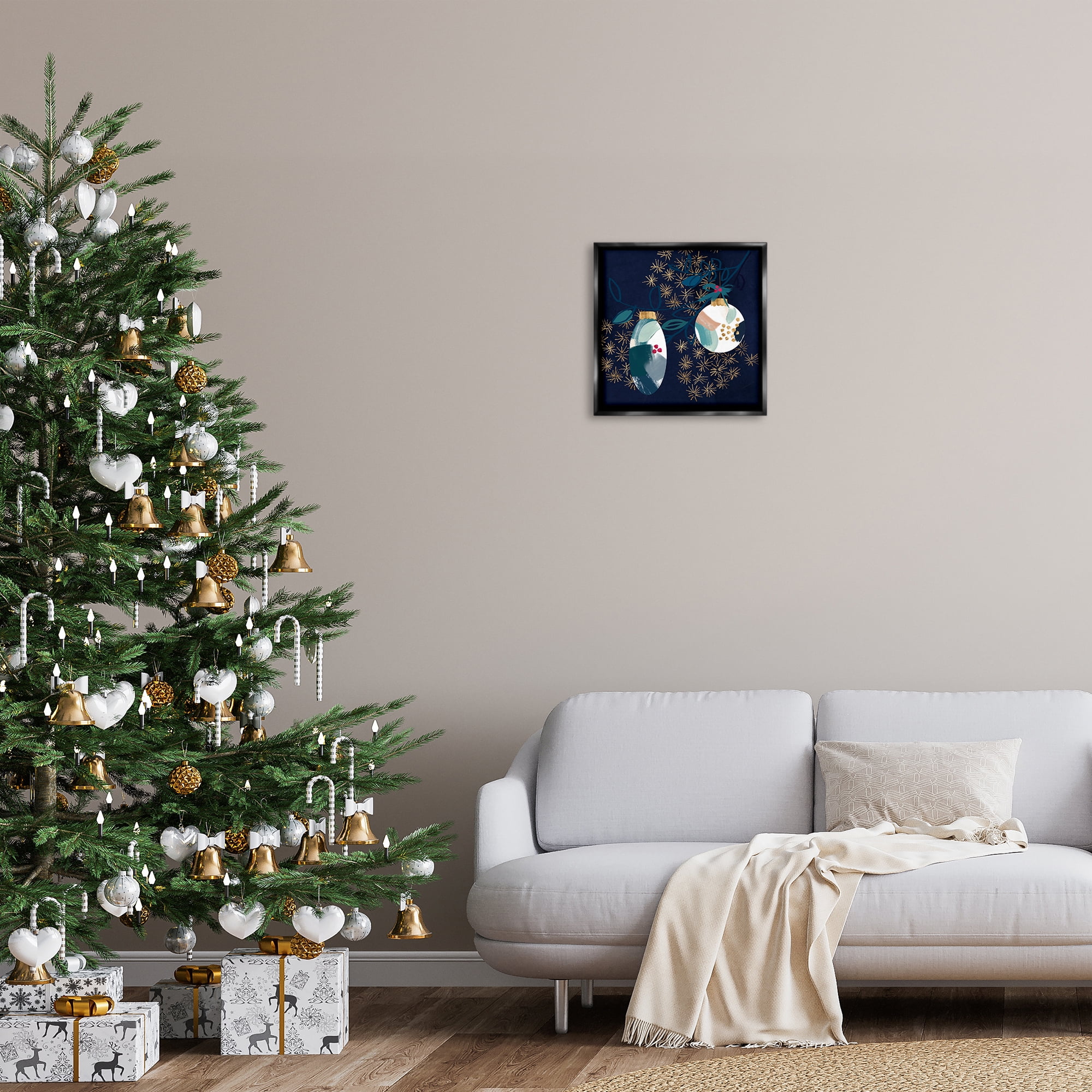 Stupell Industries Blue Patterned Ornaments Holiday Painting Black Floater Framed Art Print Wall Art, 18 x 18