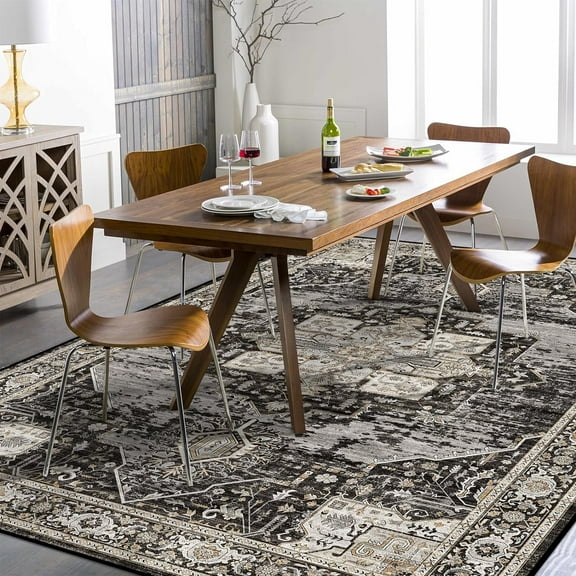 Washable 3x5 Area Rug - Soft Area Rugs for Living Room Stain Resistant Carpet Vintage Lightweight Rugs for Bedroom Kitchen entryway with Non Slip Backing Home Decor Small Mat 3X5 Black