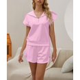 thumbnail image 2 of Women Two Piece Outfits Tracksuit Half Zip Lapel Cap Sleeve Sweatshirt High Waist Drawstring Shorts Set Sweatsuit, 2 of 6