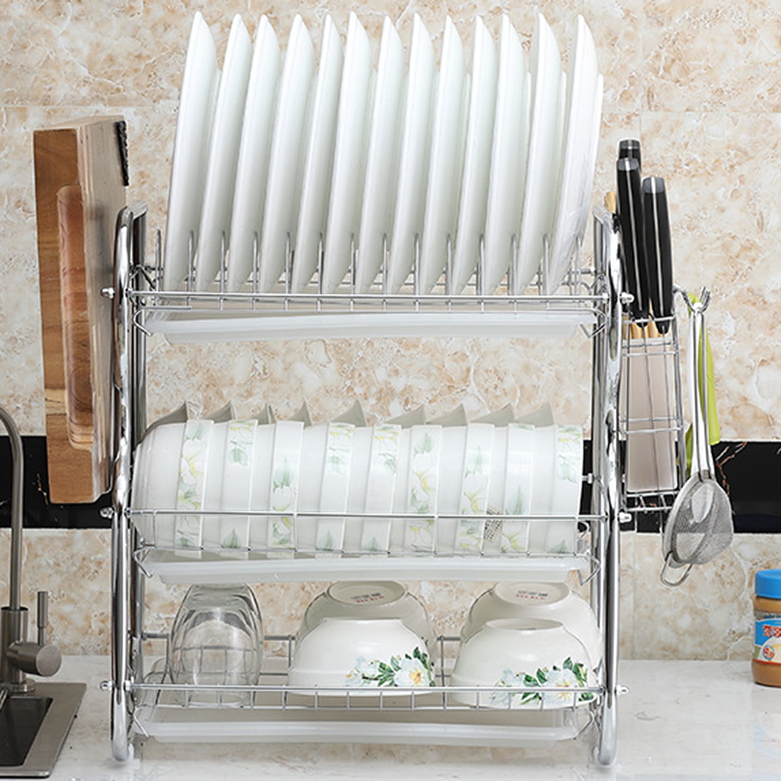 1pc Multifunction Double Layer Grey Dish Storage Rack, PP Creative Dish  Draining Rack For Kitchen