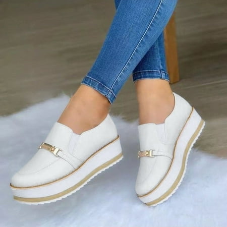 

Aayomet Womens Work Shoes Office Casual Ladies Shoes Fashion Solid Color Low Top Platform Platform Heel Slip On Casual Shoes White 8.5