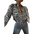 thumbnail image 5 of Luiryar Women Button Down Lapel Shirts Abstract/Zebra Print Long Sleeve Tops, 5 of 9