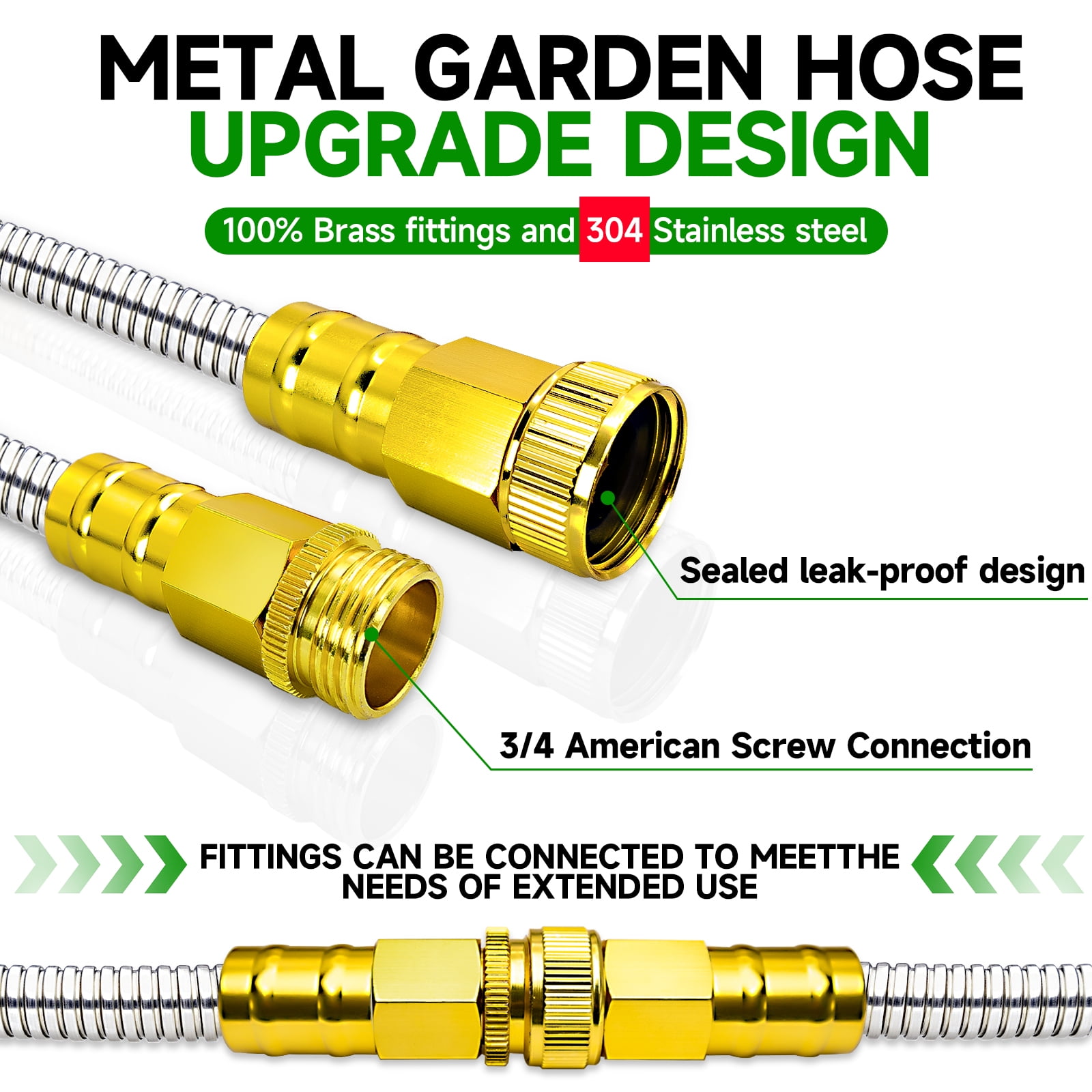 LOVFEN 25FT Garden Hose Metal heavy duty stainless steel with 9 function nozzles Kit, no twist, flexible lightweight hose for yard, outdoor, RV, pet cleaning